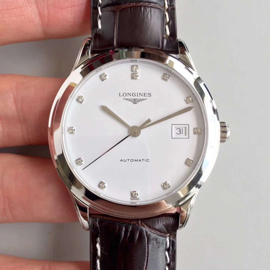 YC精品LONGINES浪琴軍旗系列L4.774.4.27.6男士機械鑲鉆表 原裝開模1:1復刻-高仿錶