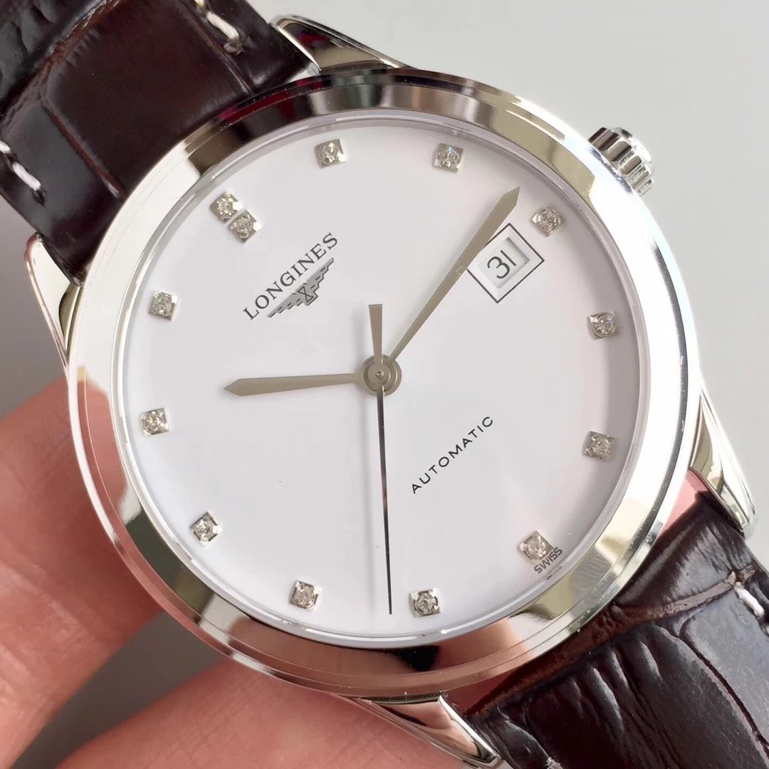YC精品LONGINES浪琴軍旗系列L4.774.4.27.6男士機械鑲鉆表 原裝開模1:1復刻-高仿錶