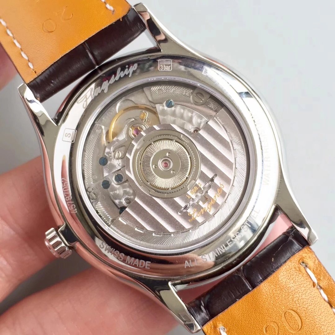 YC精品LONGINES浪琴軍旗系列L4.774.4.27.6男士機械鑲鉆表 原裝開模1:1復刻-高仿錶