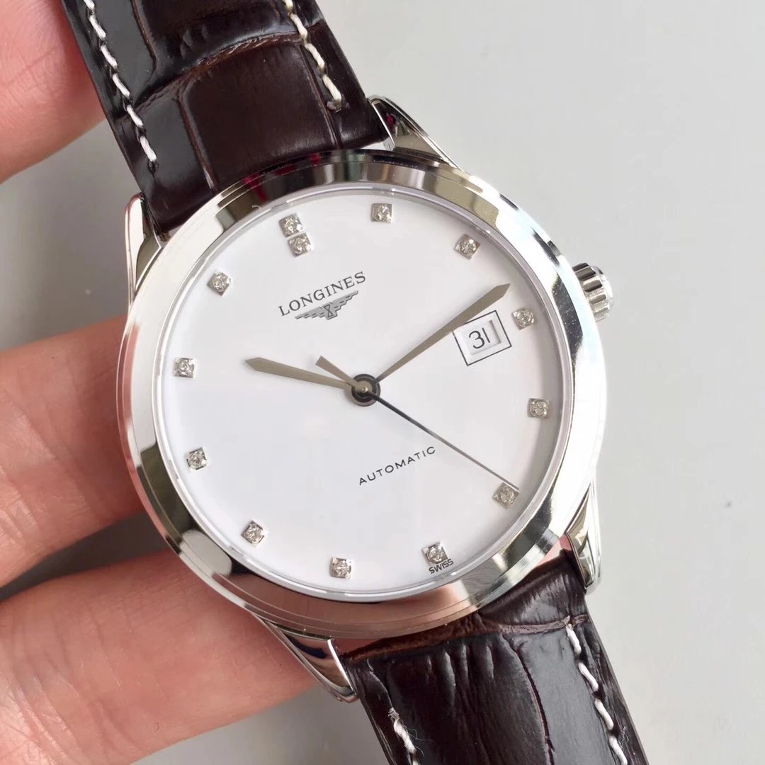 YC精品LONGINES浪琴軍旗系列L4.774.4.27.6男士機械鑲鉆表 原裝開模1:1復刻-高仿錶