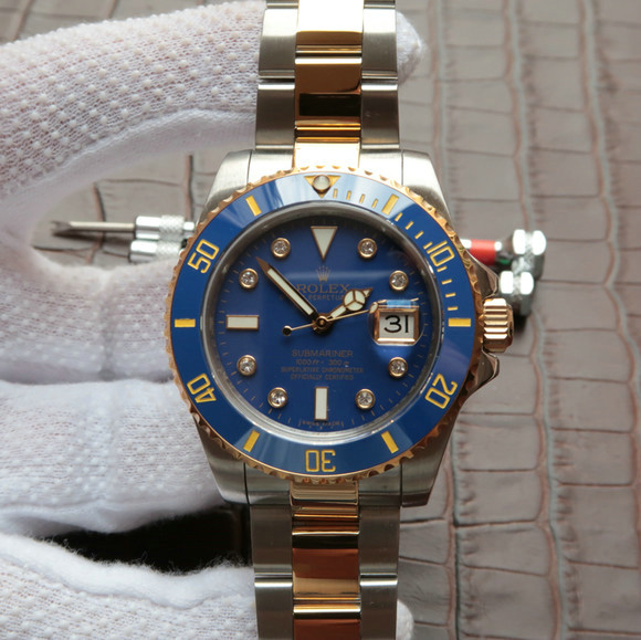 N廠一比一復刻包金勞力士116613LB-97203間金藍水鬼v7鑲鉆版-高仿錶