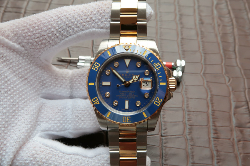 N廠一比一復刻包金勞力士116613LB-97203間金藍水鬼v7鑲鉆版-高仿錶