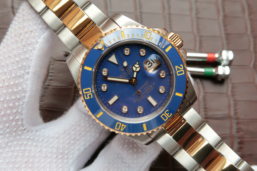 N廠一比一復刻包金勞力士116613LB-97203間金藍水鬼v7鑲鉆版-高仿錶