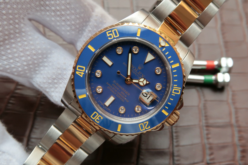 N廠一比一復刻包金勞力士116613LB-97203間金藍水鬼v7鑲鉆版-高仿錶