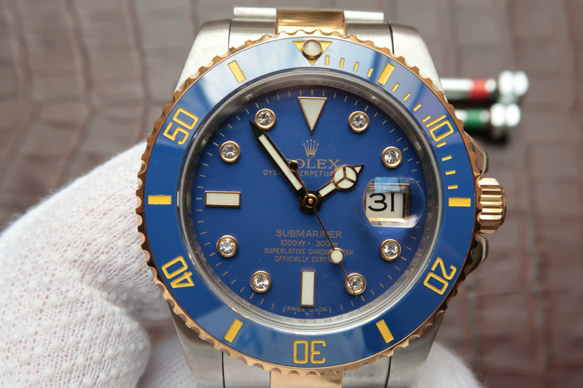 N廠一比一復刻包金勞力士116613LB-97203間金藍水鬼v7鑲鉆版-高仿錶