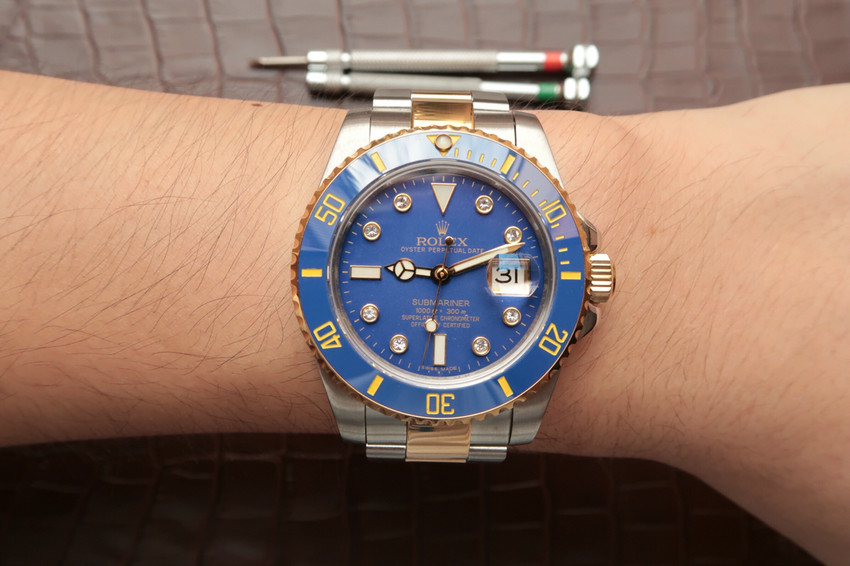 N廠一比一復刻包金勞力士116613LB-97203間金藍水鬼v7鑲鉆版-高仿錶