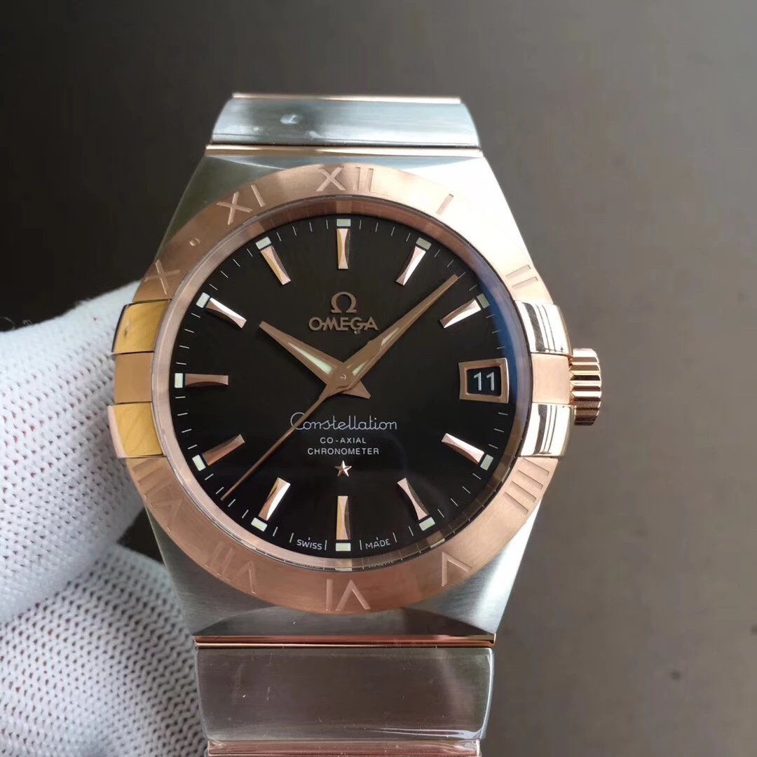 VS歐米茄星座系列123.20.38.21.06.002棕色玫瑰金38毫米男士機械表-高仿錶