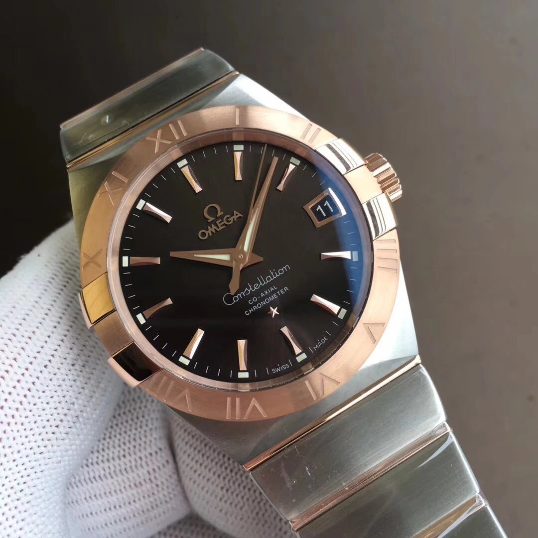 VS歐米茄星座系列123.20.38.21.06.002棕色玫瑰金38毫米男士機械表-高仿錶