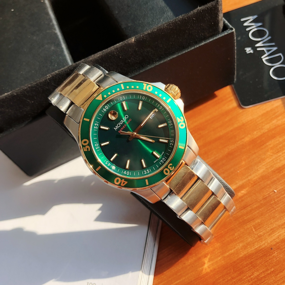 愛因斯坦鐘愛的品牌Movado Series800石英潛水夜光復刻腕錶-高仿錶