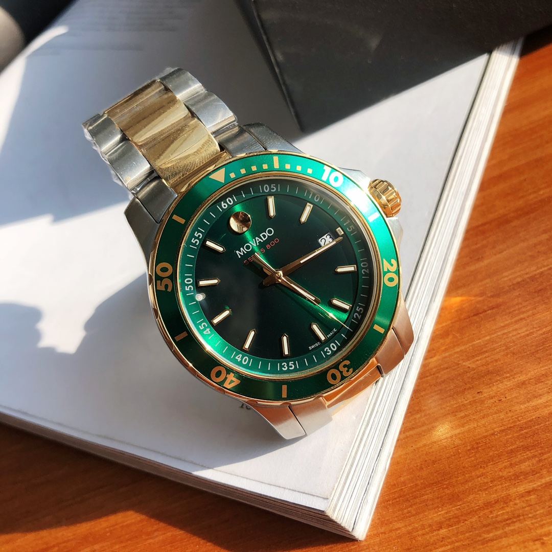 愛因斯坦鐘愛的品牌Movado Series800石英潛水夜光復刻腕錶-高仿錶