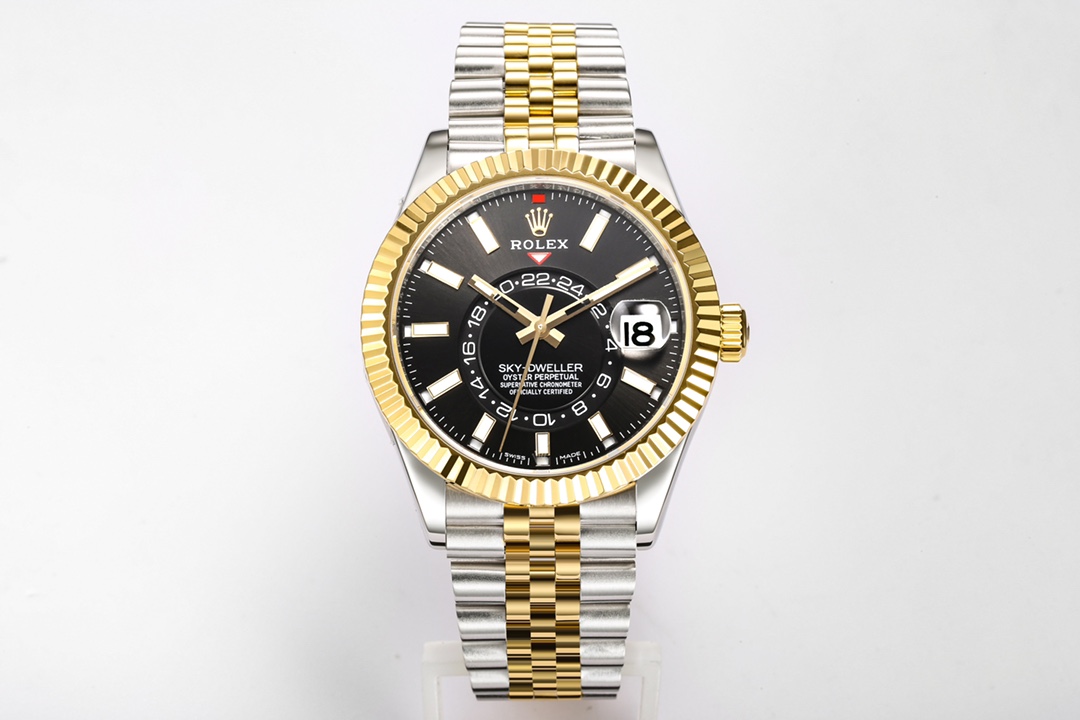 頂級高仿錶勞力士Rolex Sky-Dweller 天行者黑盤金圈-高仿錶