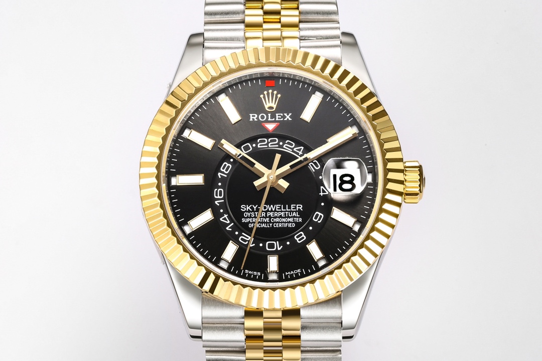 頂級高仿錶勞力士Rolex Sky-Dweller 天行者黑盤金圈-高仿錶