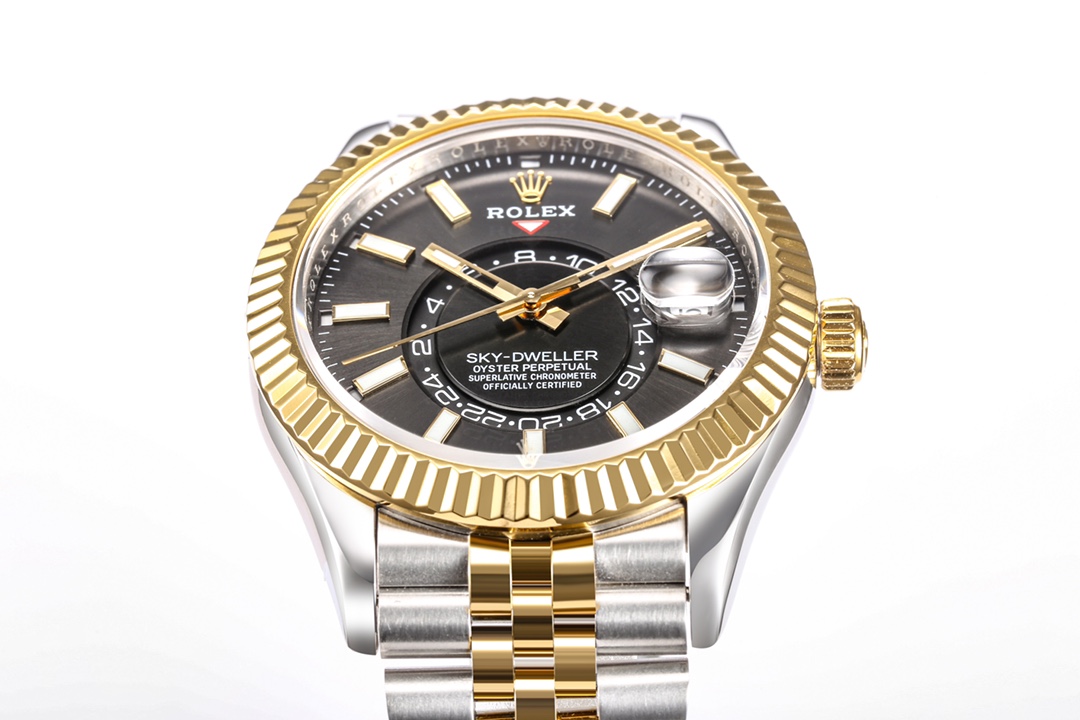 頂級高仿錶勞力士Rolex Sky-Dweller 天行者黑盤金圈-高仿錶