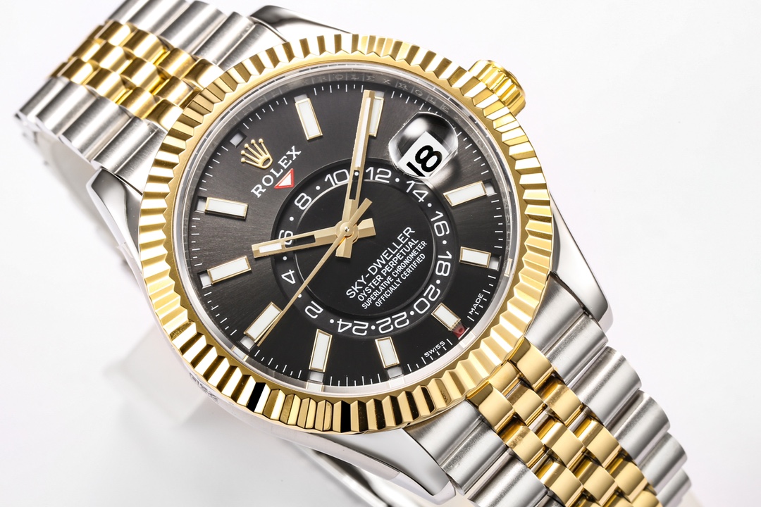 頂級高仿錶勞力士Rolex Sky-Dweller 天行者黑盤金圈-高仿錶