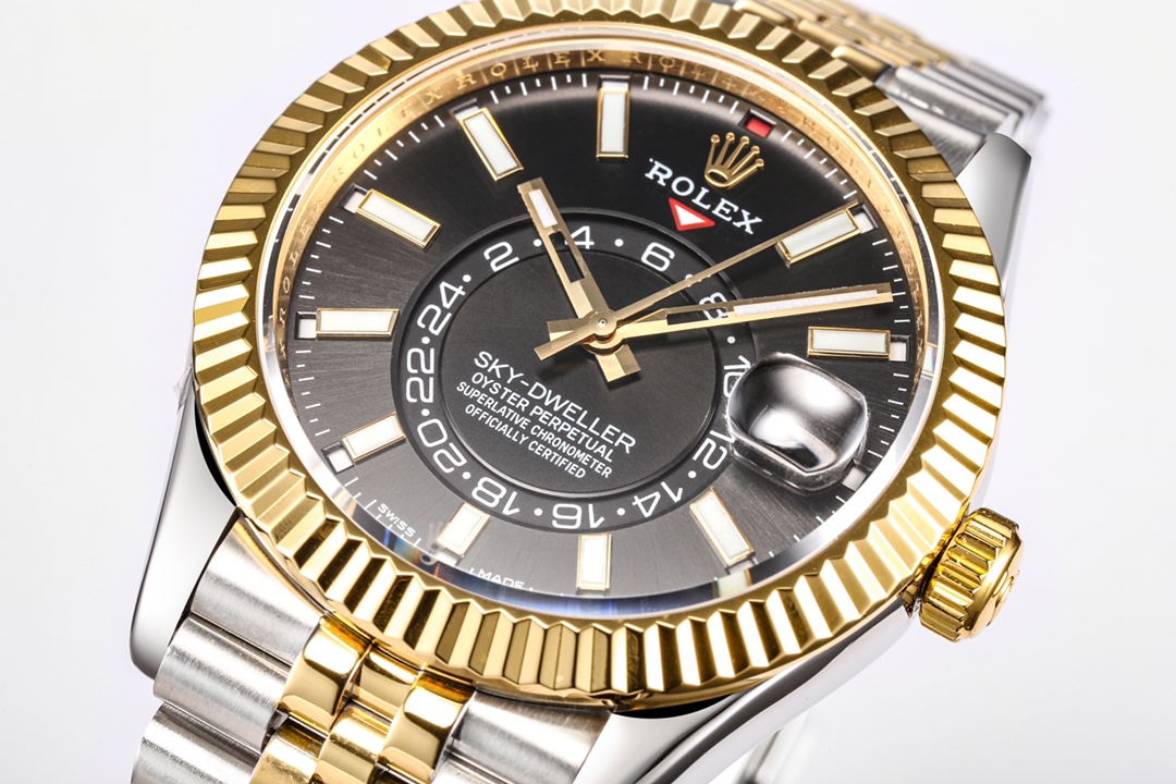 頂級高仿錶勞力士Rolex Sky-Dweller 天行者黑盤金圈-高仿錶